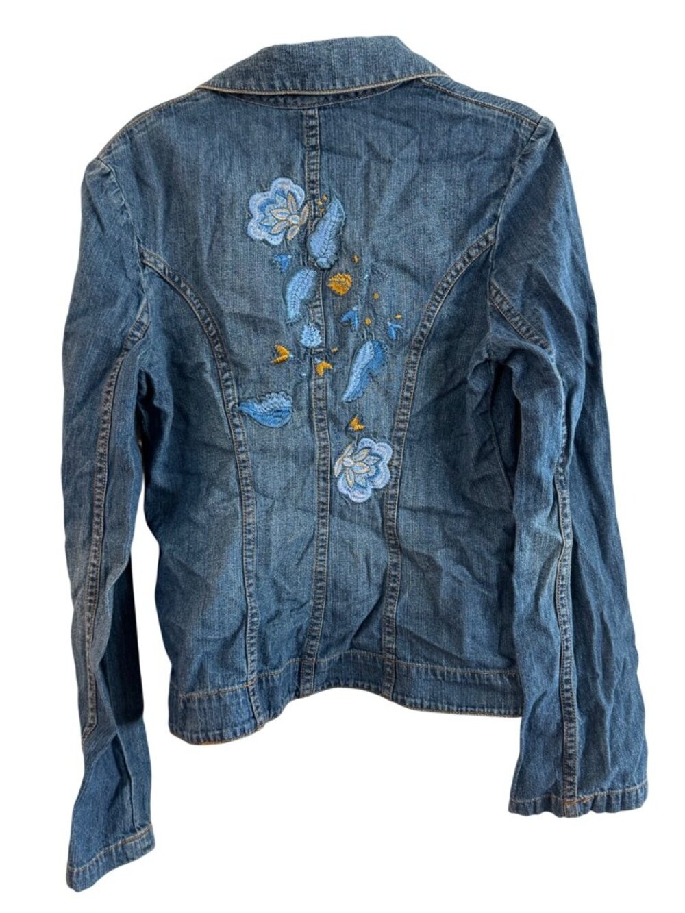 Express XS Denim Jacket With Floral Embroidery On Back Button Front Pockets Preo